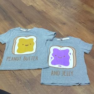 Zulily grey peanut butter and jelly matching shirts size 2/3 perfect for twins